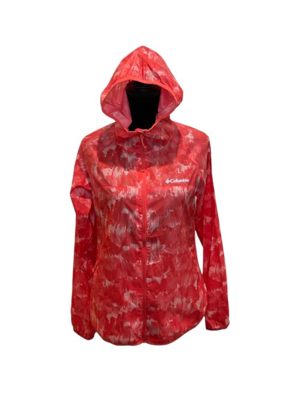 Columbia Women's Red and White Hooded Lightweight Windbreaker Rain Jacket
